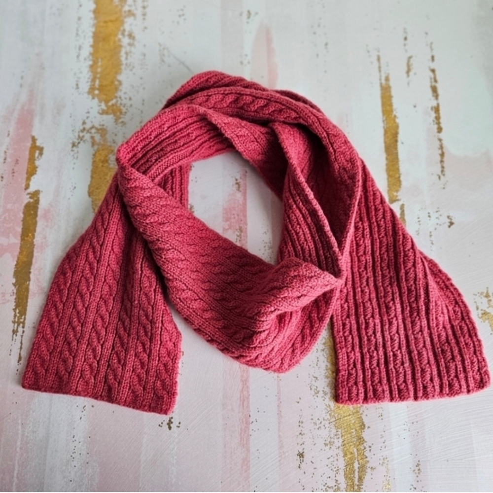 Vintage GAP Wool Blend Cable Knit Coral Red Scarf 61” Cable Knit Winter